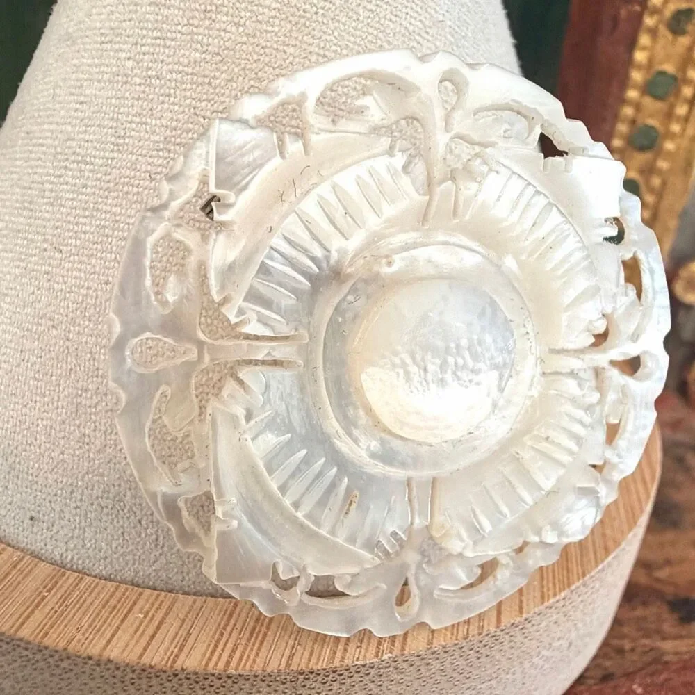 Vintage Hand Carved Mother of Pearl Floral Brooch Pin